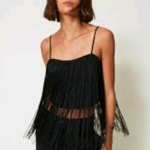 Whimsigoth Vamp Dark Fairy Black Tassled Crop Or Tube Top Sincerely Jules NEW M
